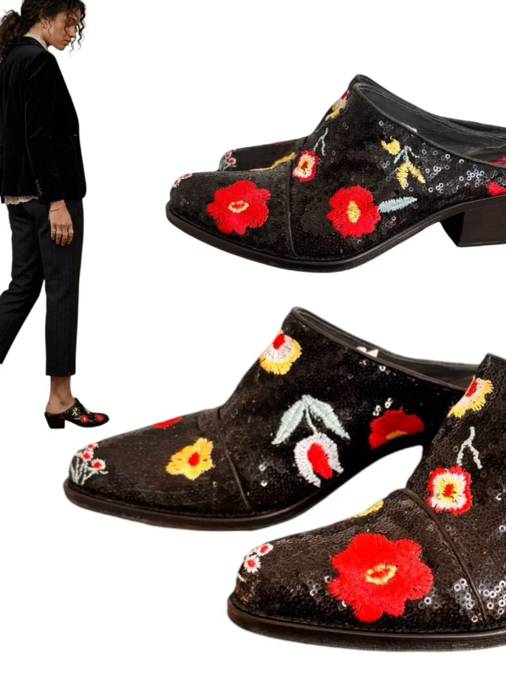 RARE 90'S VINTAGE JO GHOST SEQUIN MULES MADE IN ITALY SZ.‎ 8.5/38.5